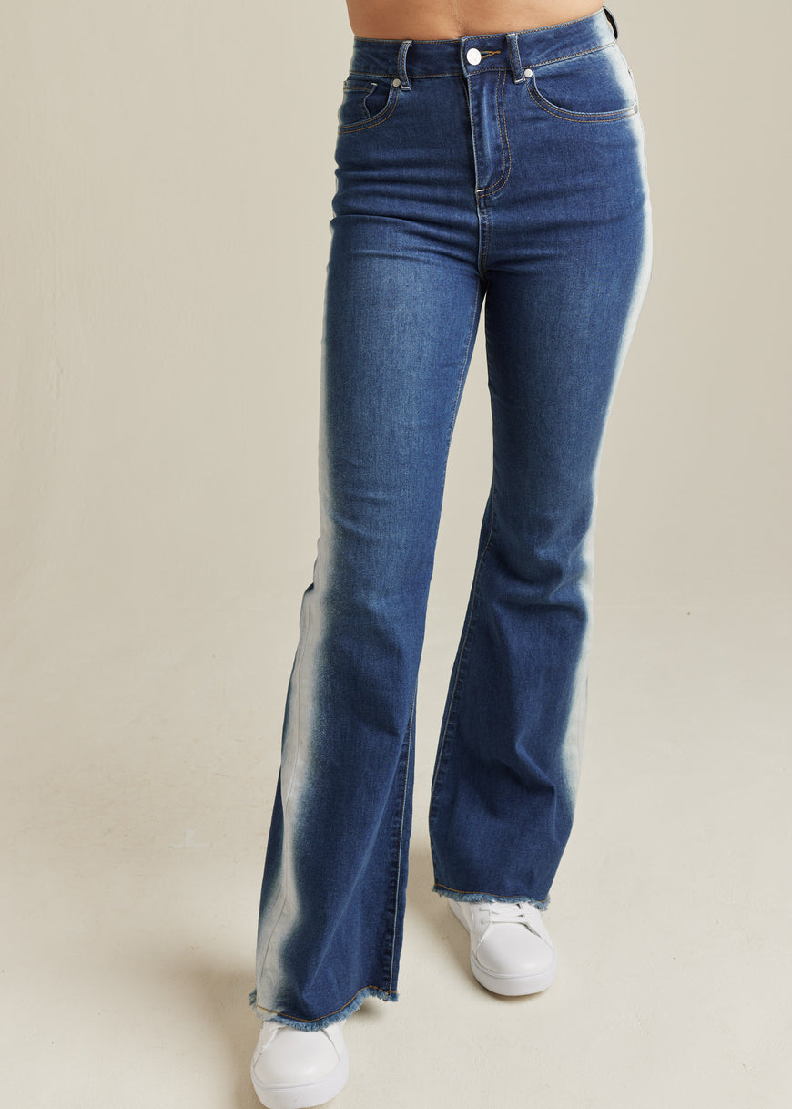 Side Stripe Flare Leg Jeans - Denim Multi