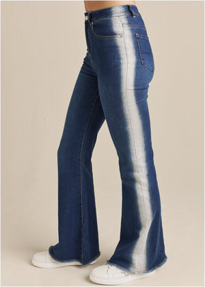 Side Stripe Flare Leg Jeans - Denim Multi - thumbnail-4