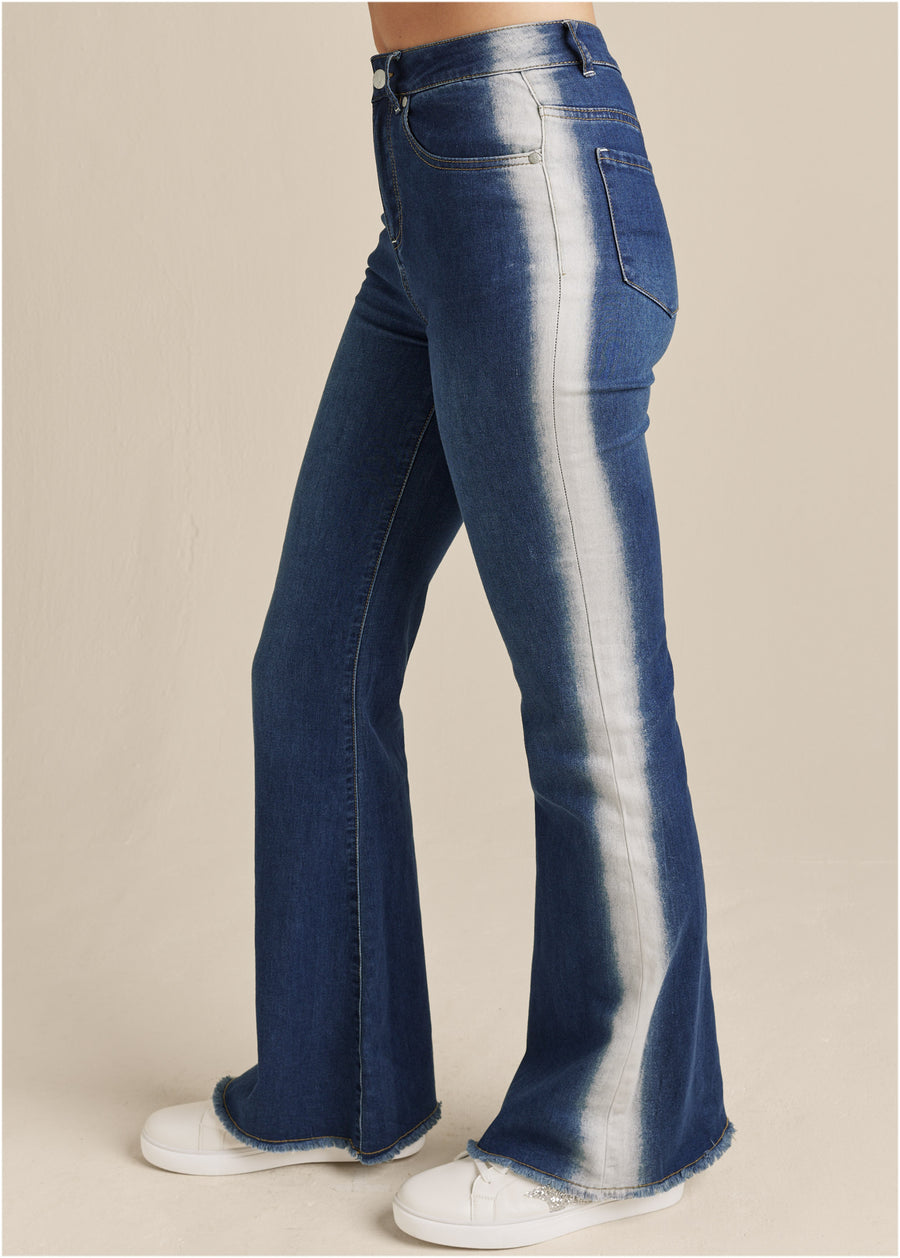 Side Stripe Flare Leg Jeans - Denim Multi