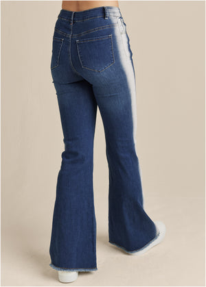 Side Stripe Flare Leg Jeans - Denim Multi - thumbnail-3