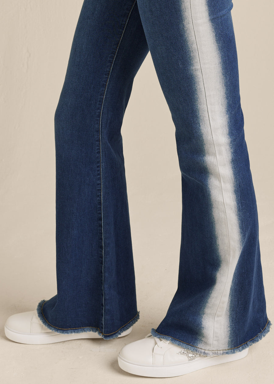 Side Stripe Flare Leg Jeans - Denim Multi