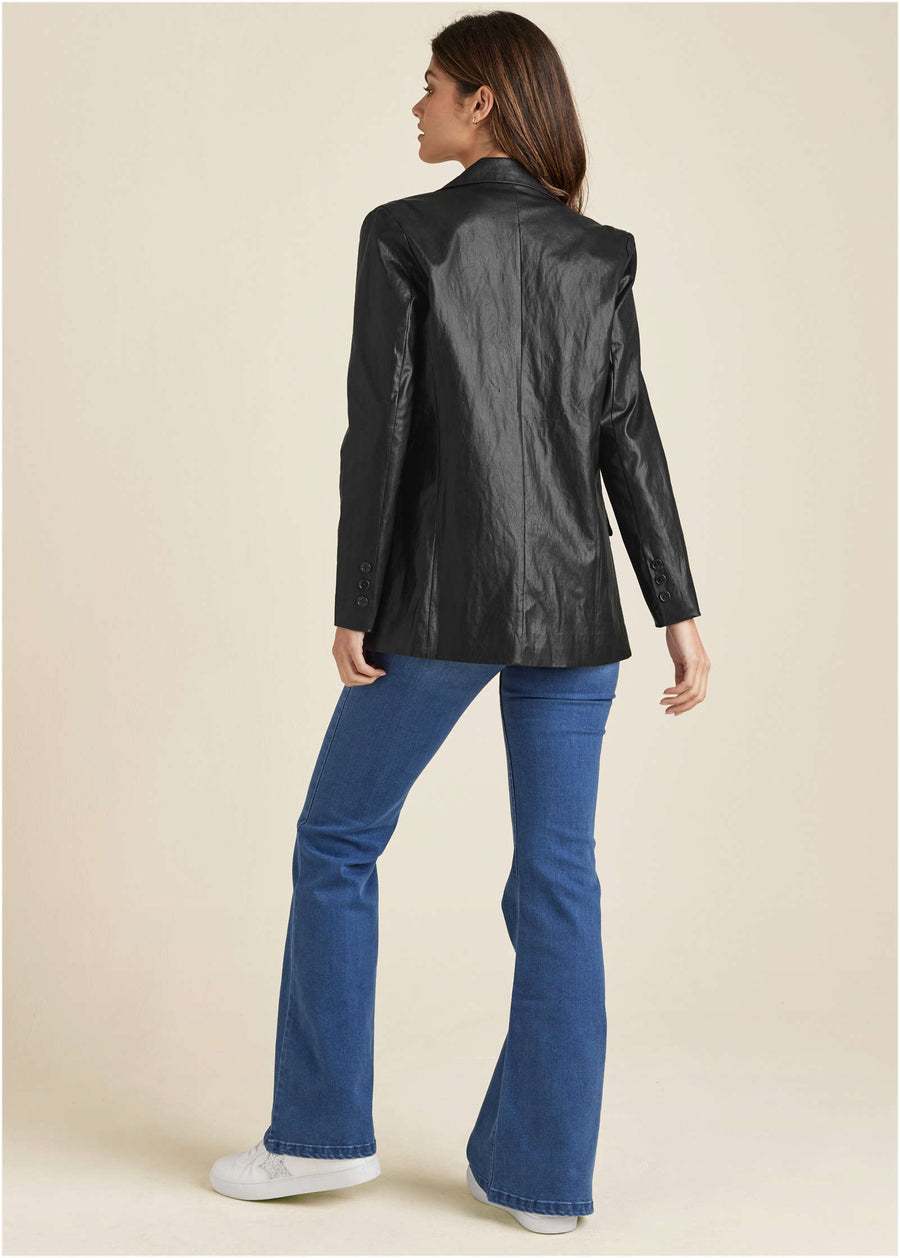 Faux-Leather Blazer - Jet Black