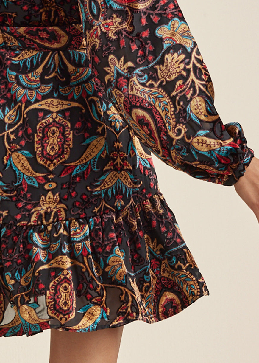 Burnout Velvet Mini Dress - Black Multi