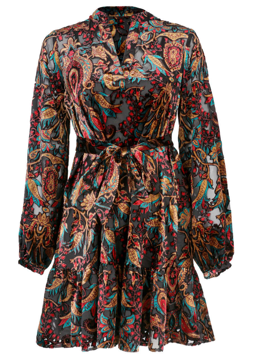 Burnout Velvet Mini Dress - Black Multi