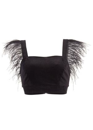 Feather Trim Crop Top - Jet Black - thumbnail-5