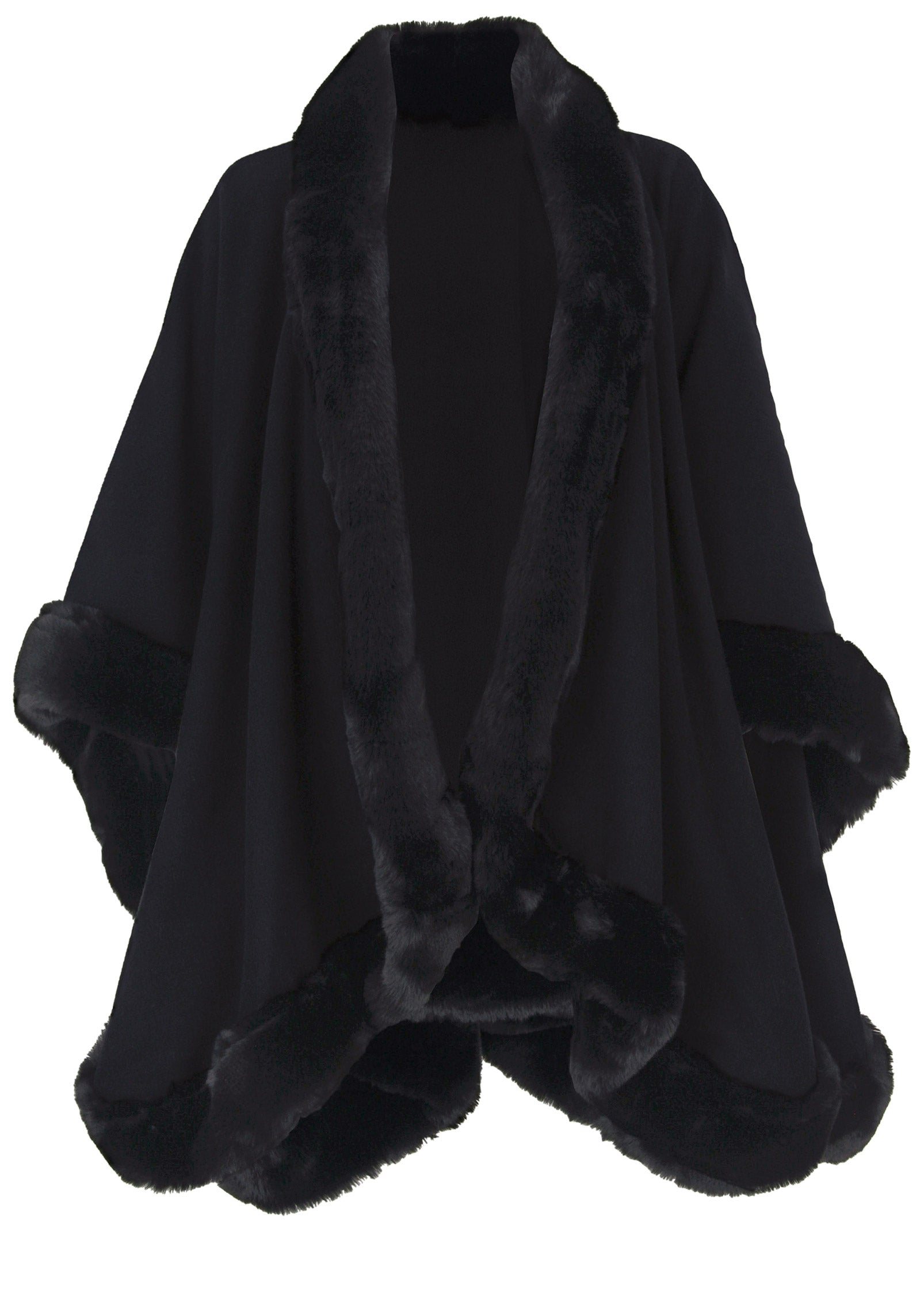 Fur Trim Wrap Shawl - Black – Venus Fashion