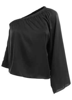 One Shoulder Top - Jet Black - thumbnail-4