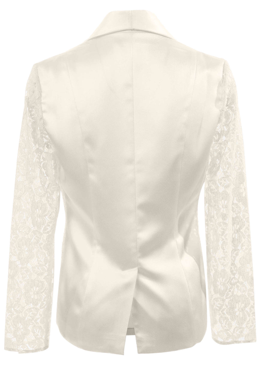 Lace Sleeve Tuxedo Blazer - Off White
