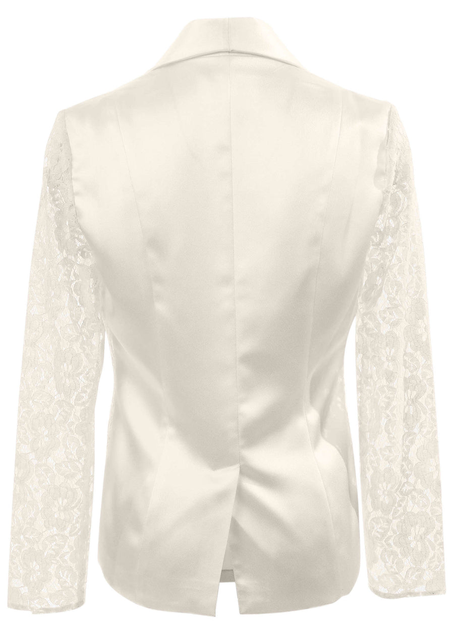 Lace Sleeve Tuxedo Blazer - Off White