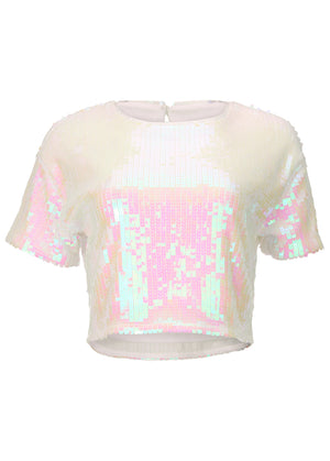 Stretch Sequin Top - Pearl White - thumbnail-4