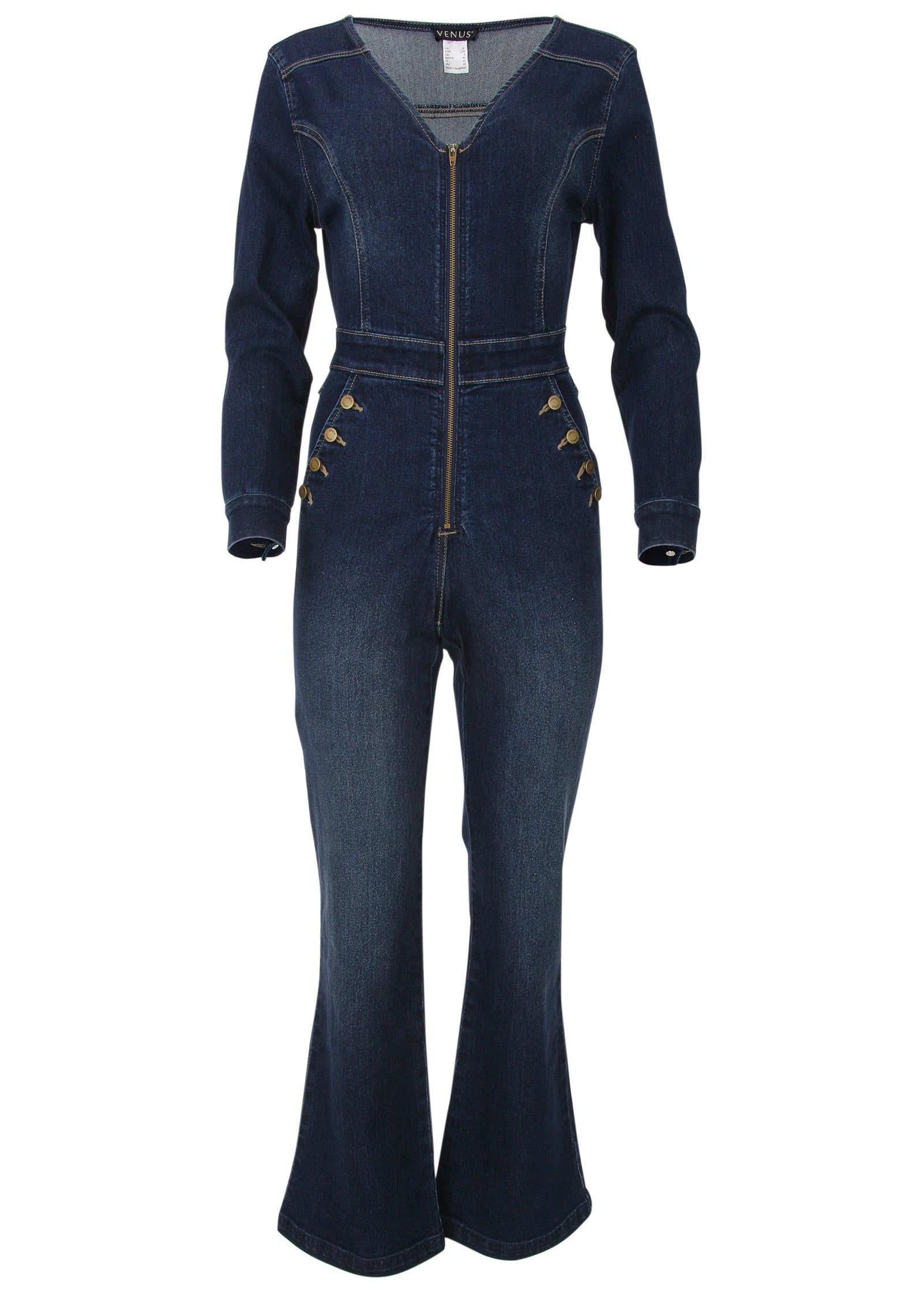Zip Front Denim Jumpsuit - Dark Wash – VENUS