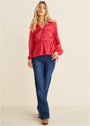 High-Low Blouse - Red - thumbnail-4