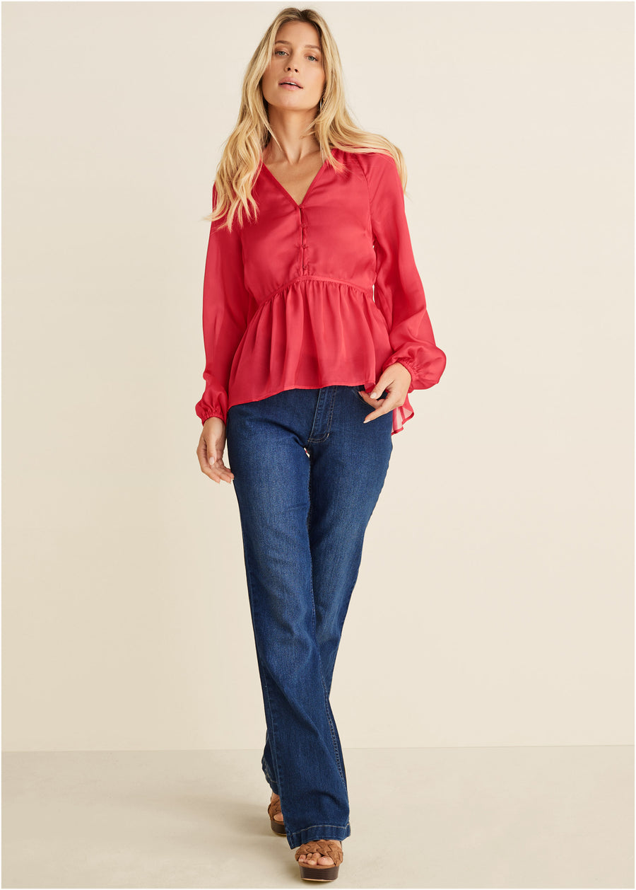 High-Low Blouse - Red
