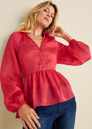 High-Low Blouse - Red - thumbnail-5