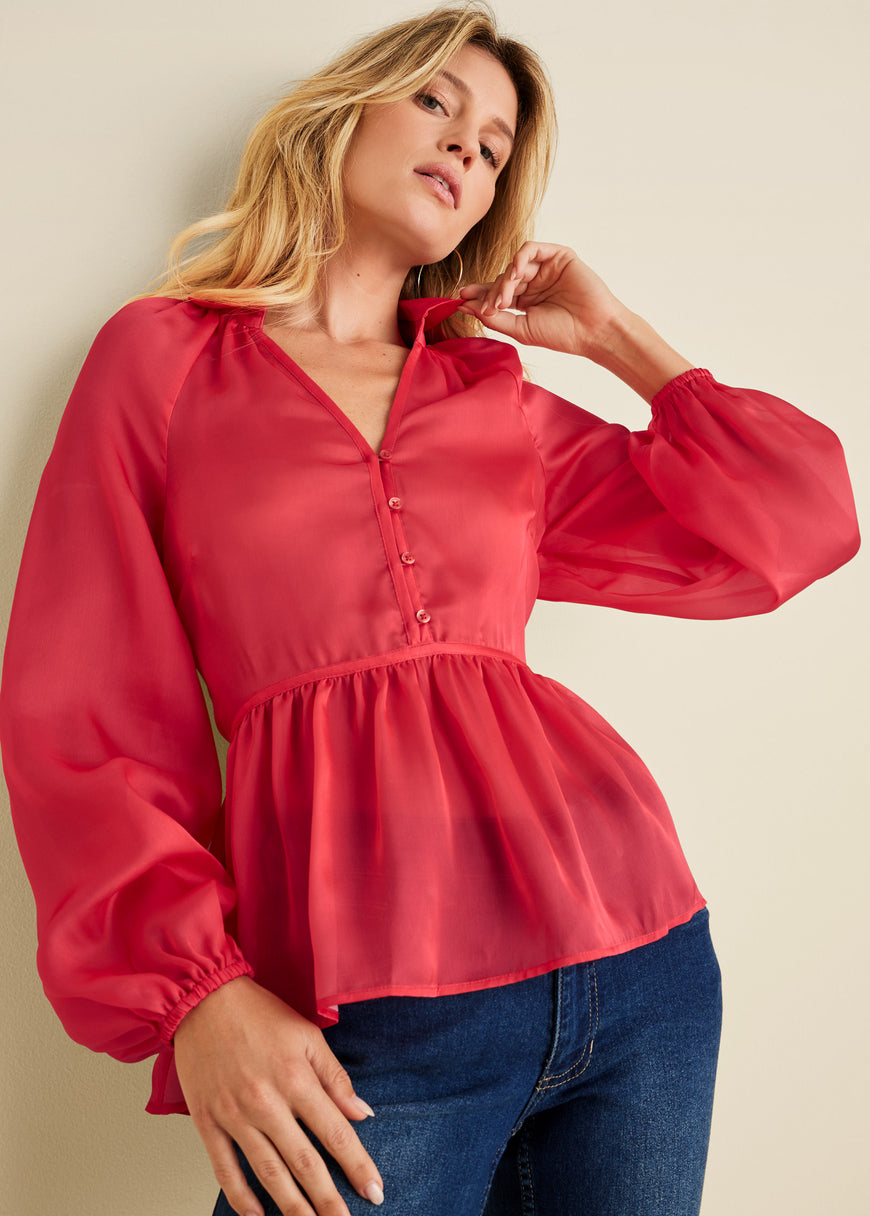 High-Low Blouse - Red