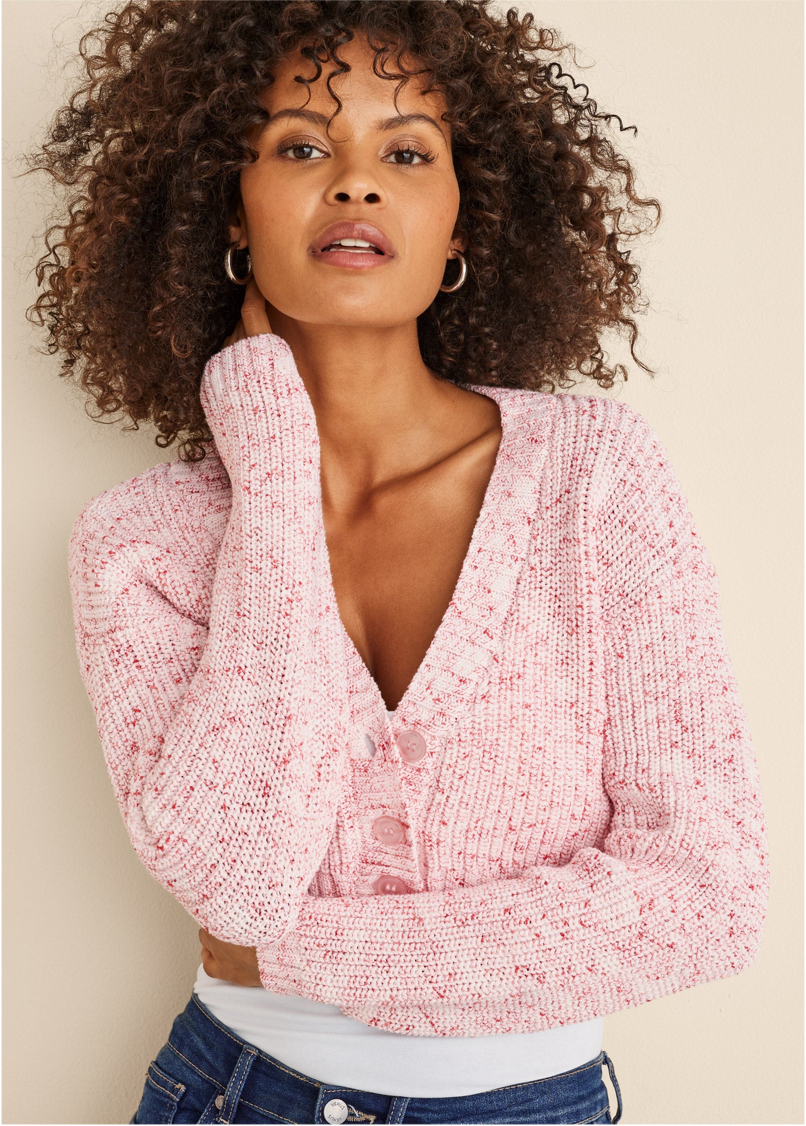 Marled Crop Cardigan - Coral