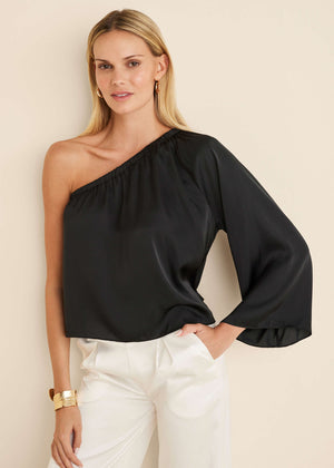 One Shoulder Top - Jet Black - thumbnail-1