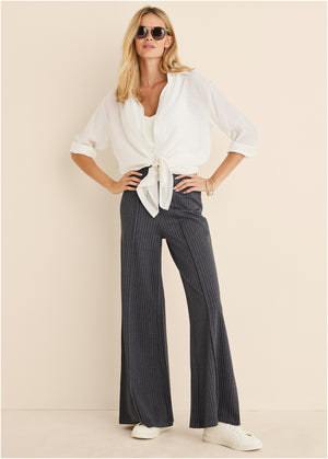 Diana Wide Leg Pants - Heather Grey & Cream - thumbnail-1