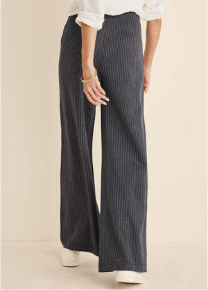 Diana Wide Leg Pants - Heather Grey & Cream - thumbnail-3