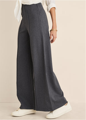 Diana Wide Leg Pants - Heather Grey & Cream - thumbnail-4