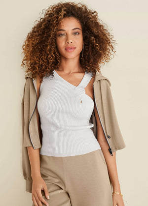 Twist Detail Sweater Tank - Cloud Dancer - thumbnail-1