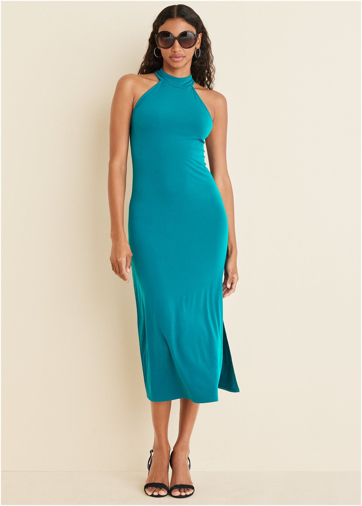 midi teal dress VENUS High Neck | LowStock:43209230123059 Cali Nursery Set - Dry clean only Side Package:apricot, clothes + skirt support.