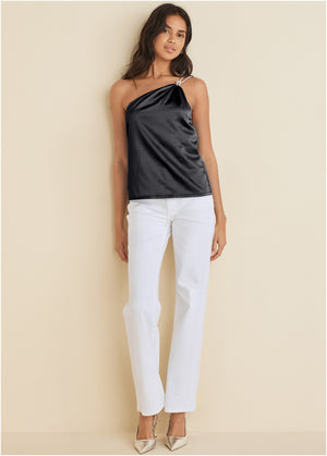 Shimmer One Shoulder Top - Jet Black - thumbnail-2
