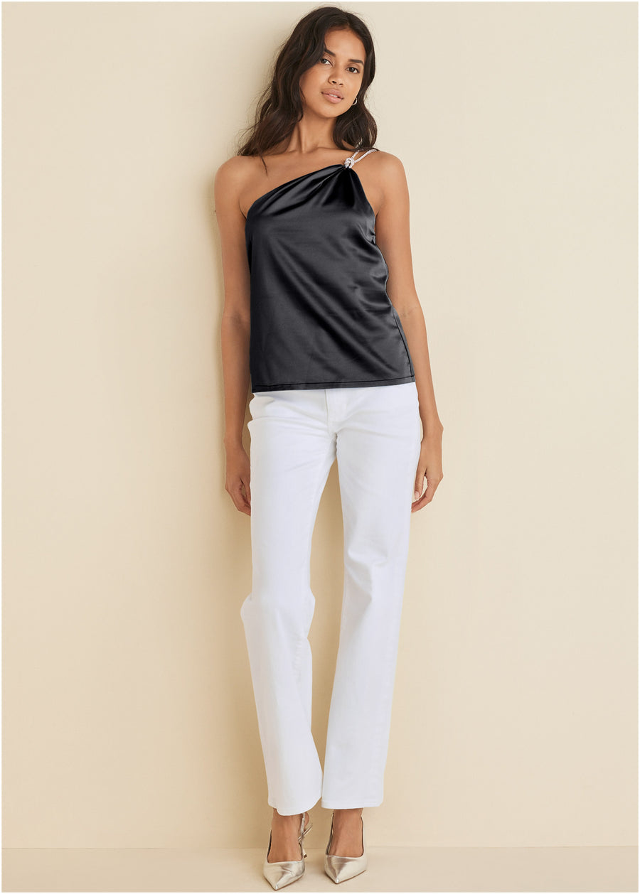 Shimmer One Shoulder Top - Jet Black