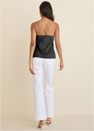 Shimmer One Shoulder Top - Jet Black - thumbnail-3