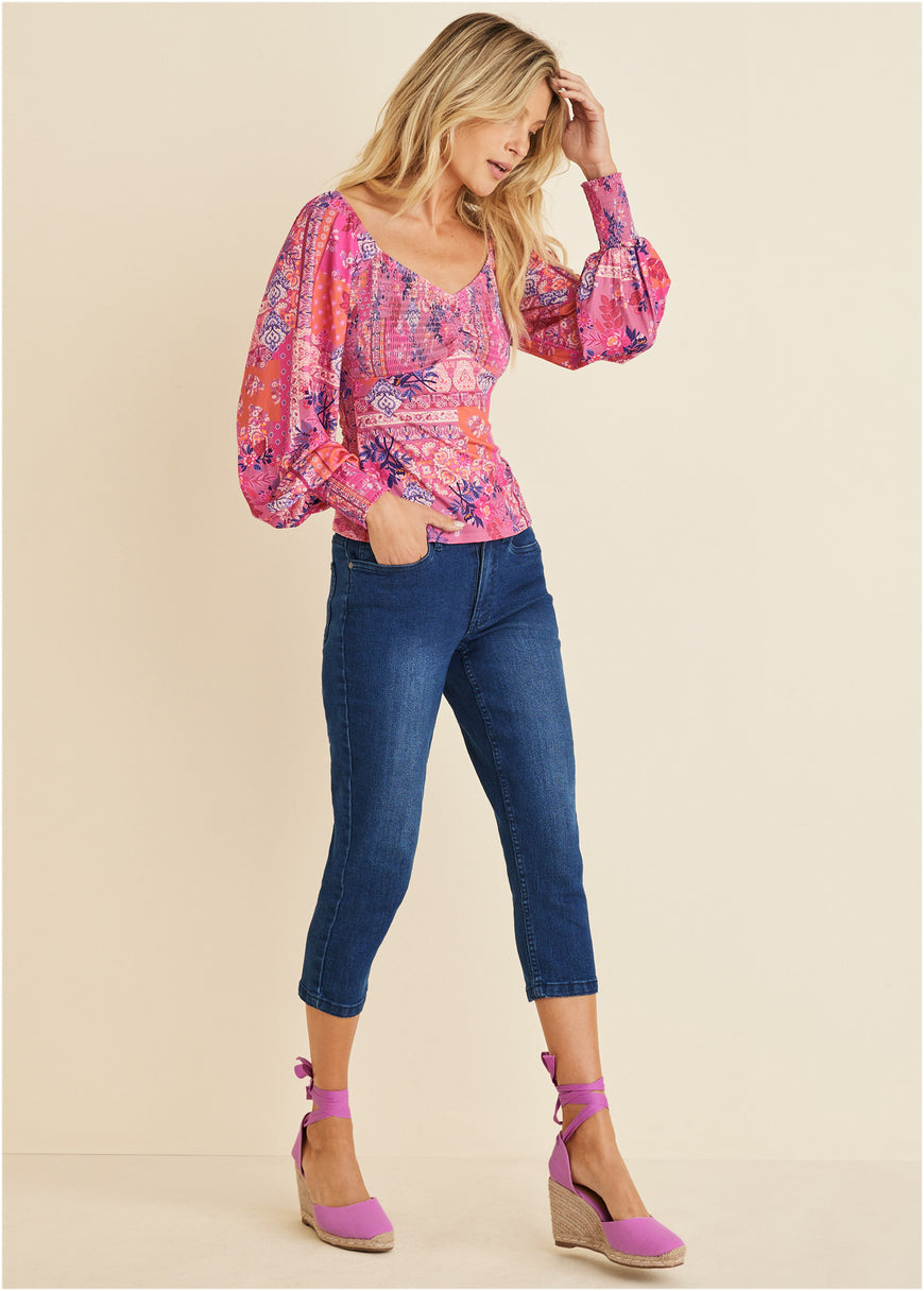 Smocked Printed Top - Bandana Floral