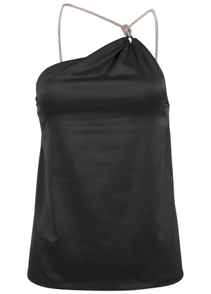 Shimmer One Shoulder Top - Jet Black - thumbnail-5
