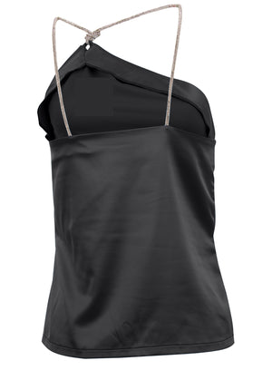 Shimmer One Shoulder Top - Jet Black - thumbnail-6