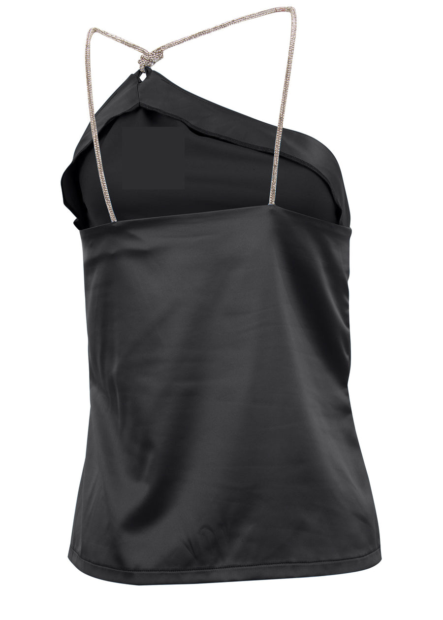 Shimmer One Shoulder Top - Jet Black