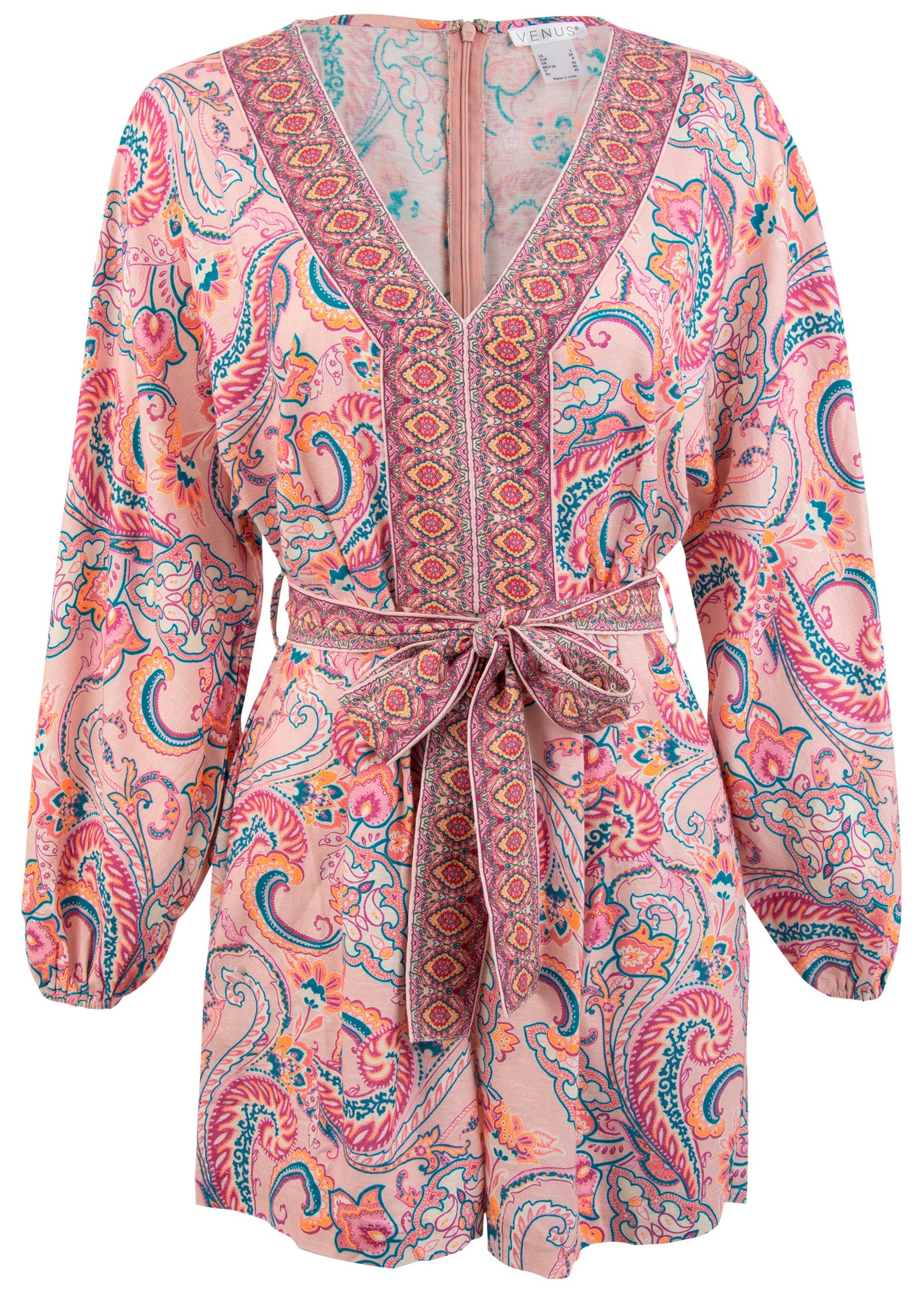 Linen Tie-Waist Romper - Venetian Paisley – VENUS