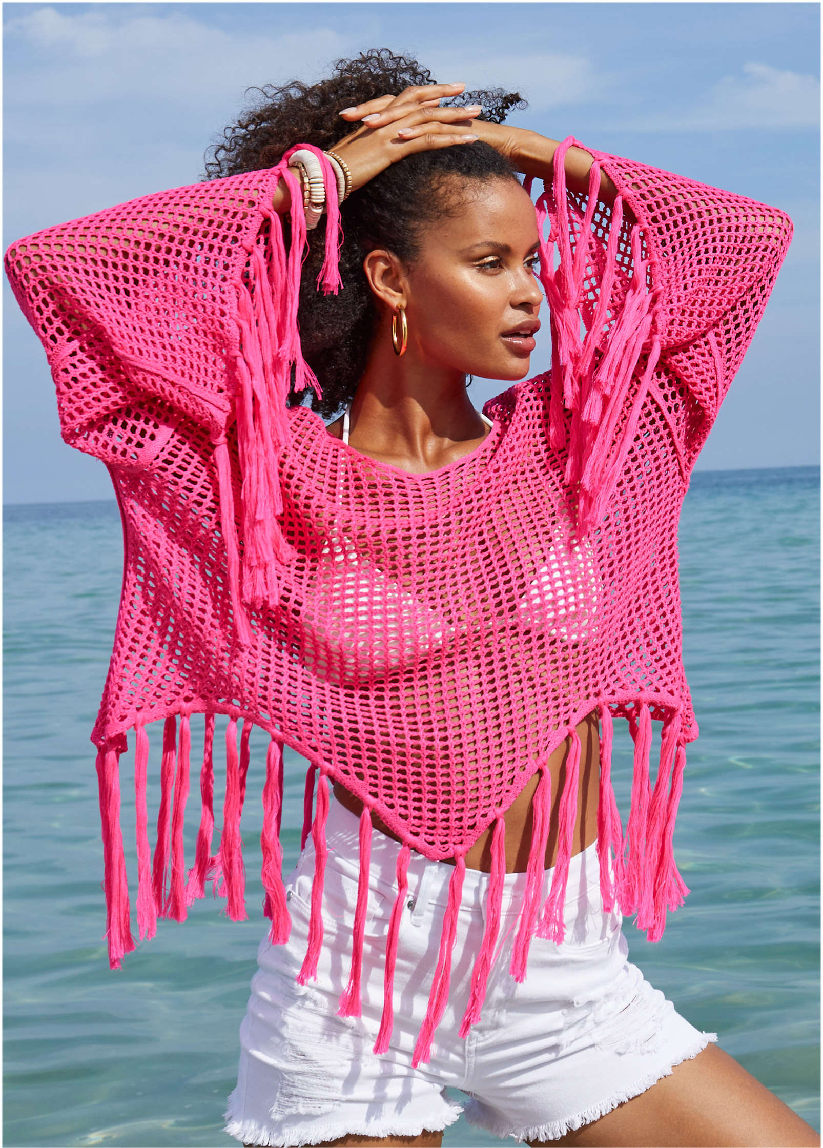 Fringe Crochet Cover-Up Top - Hot Pink – VENUS