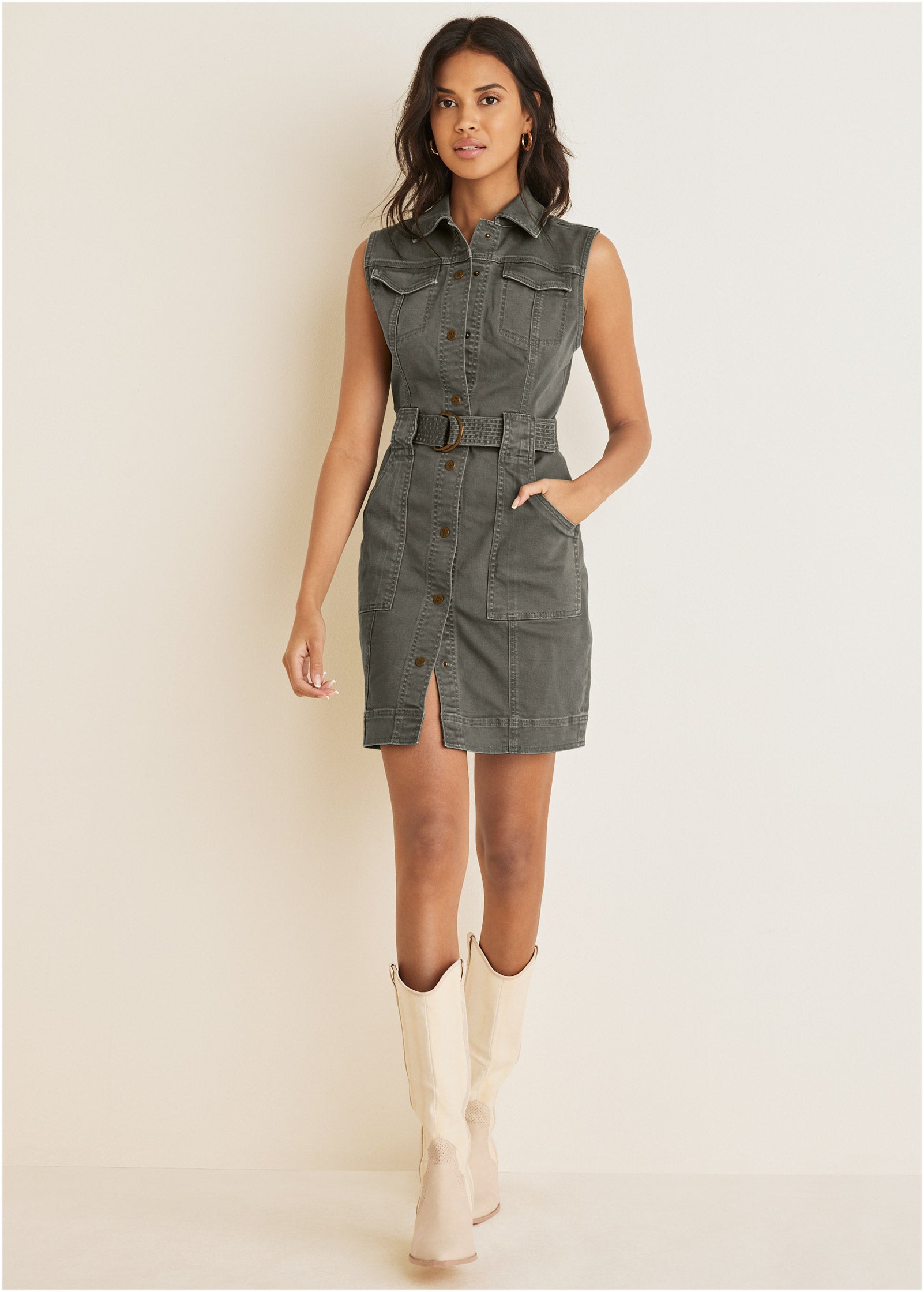 utility dress Axle Midi Dress-PALM GREEN / 4 certified organic cotton canvas Utility Wrap Dress in Ballet