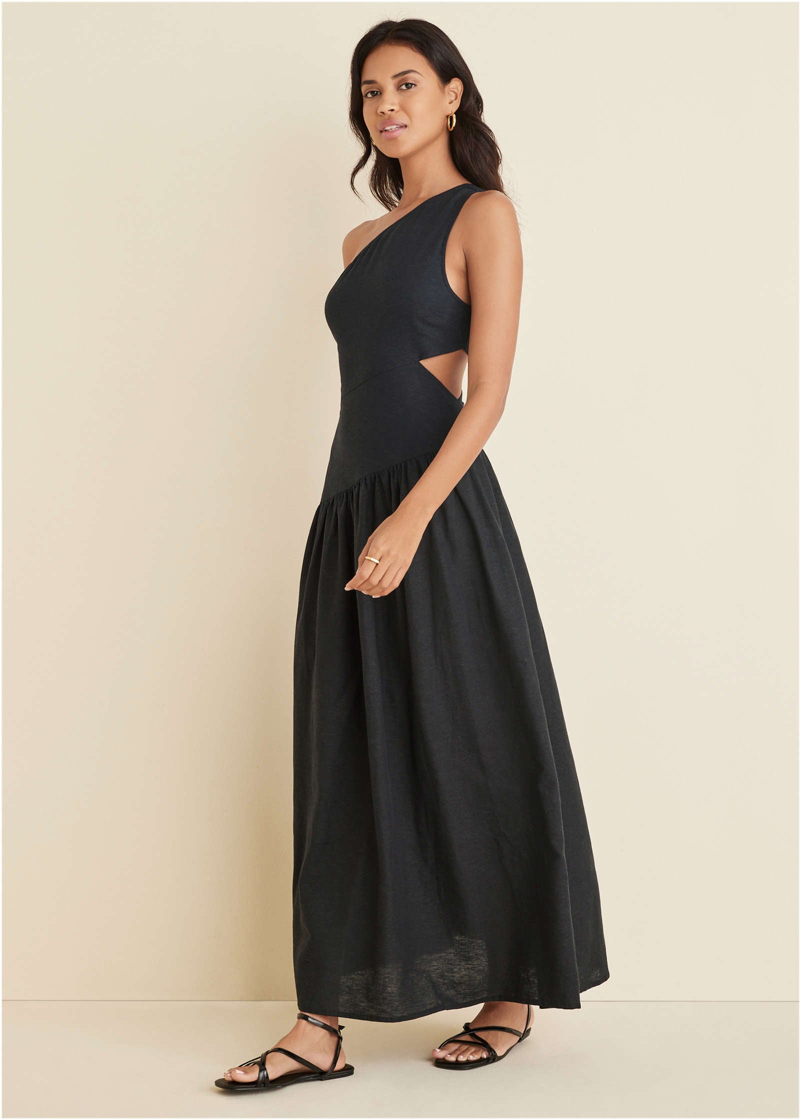 VENUS Linen Cutout Maxi Dress | Jet Black