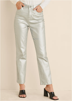 Metallic Straight Leg Jeans - Silver Metallic - thumbnail-3