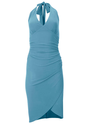 Halter Wrap Dress - Blue - thumbnail-4