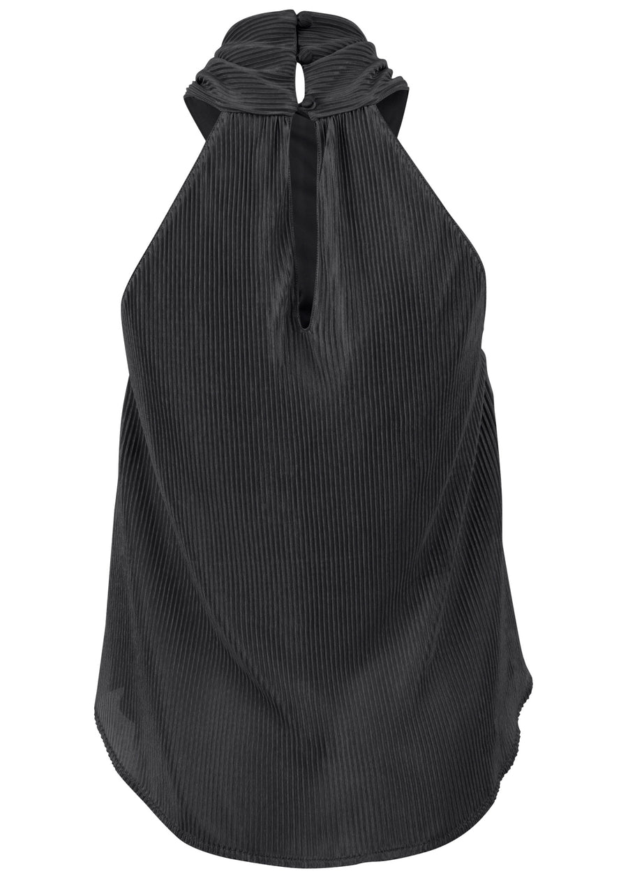 Plisse Cross Neck Tank - Jet Black