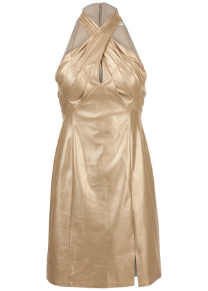 Faux Leather Mini Dress - Gold Metallic - thumbnail-4