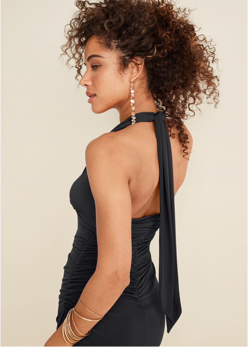 Halter Wrap Dress - Jet Black