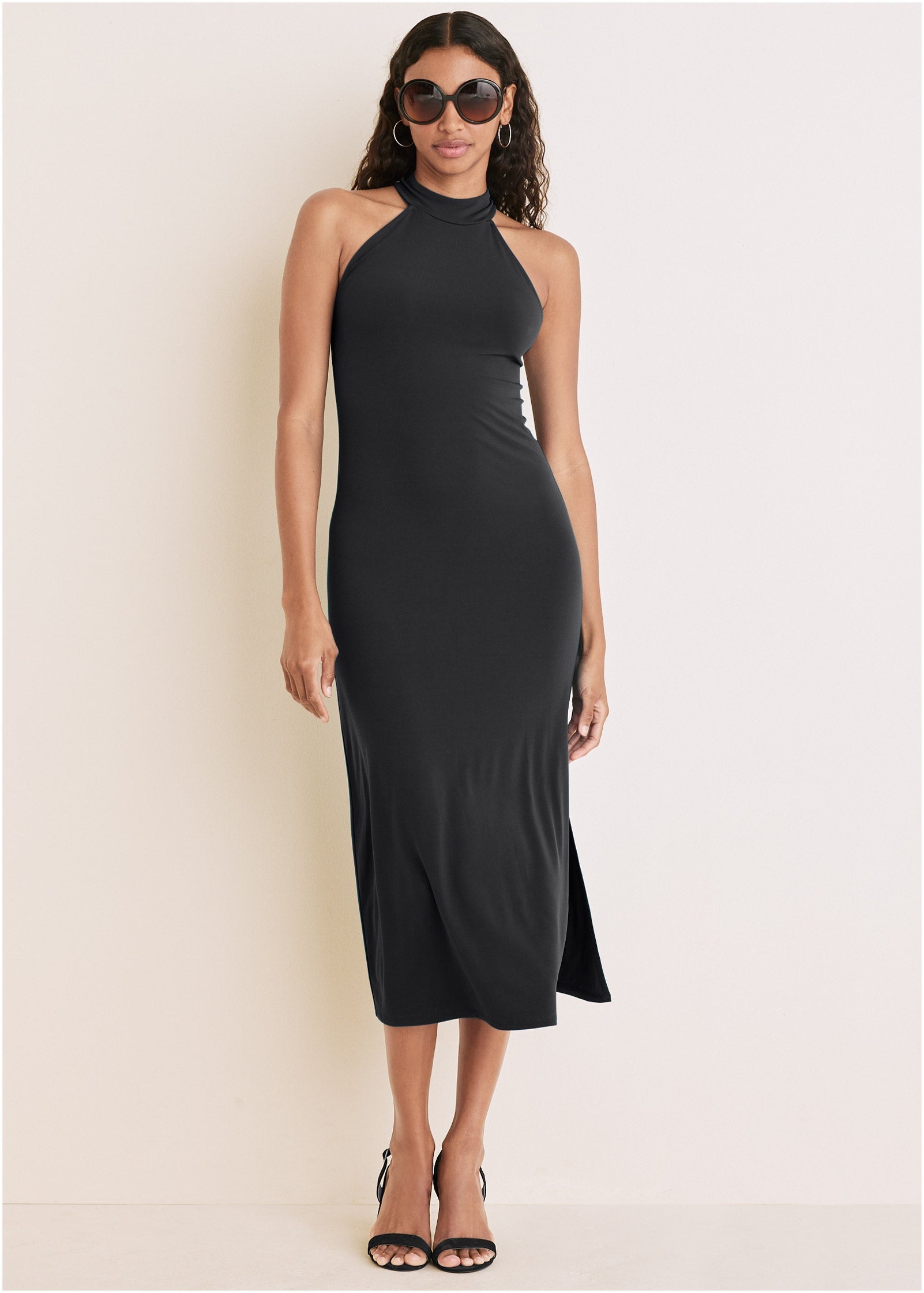 VENUS High Neck Midi Dress | Jet Black
