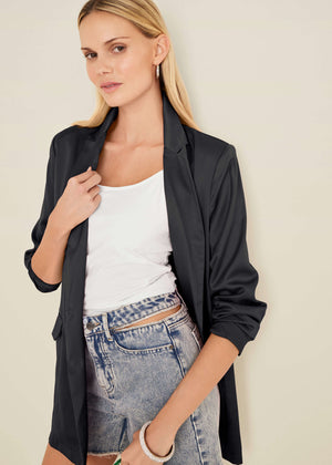 Double Breasted Blazer - Jet Black - thumbnail-1