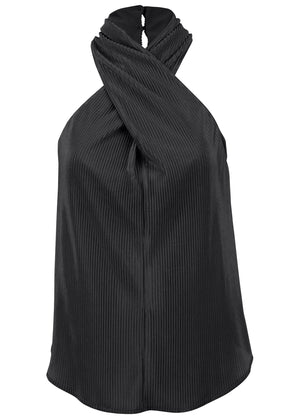 Plisse Cross Neck Tank - Jet Black - thumbnail-5