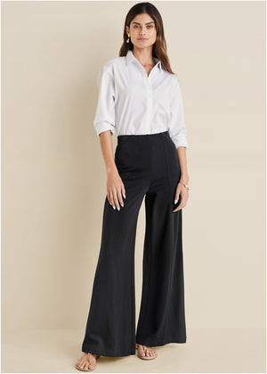 Smoothing Ponte Wide-Leg Pants - Jet Black - thumbnail-1