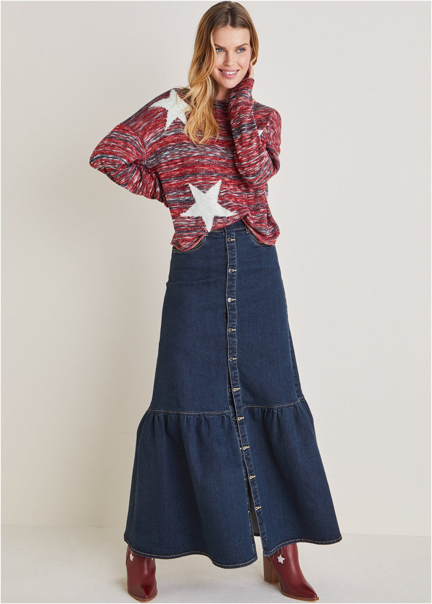 Denim Button Down Skirt VENUS