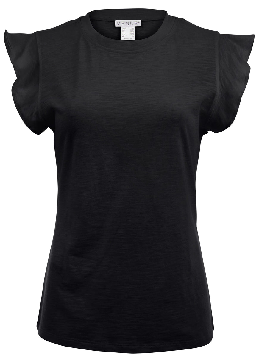 Ruffle Sleeve Tee - Jet Black