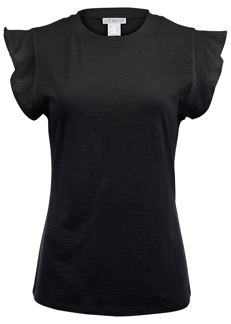 Ruffle Sleeve Tee - Jet Black