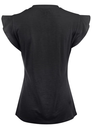 Ruffle Sleeve Tee - Jet Black - thumbnail-5